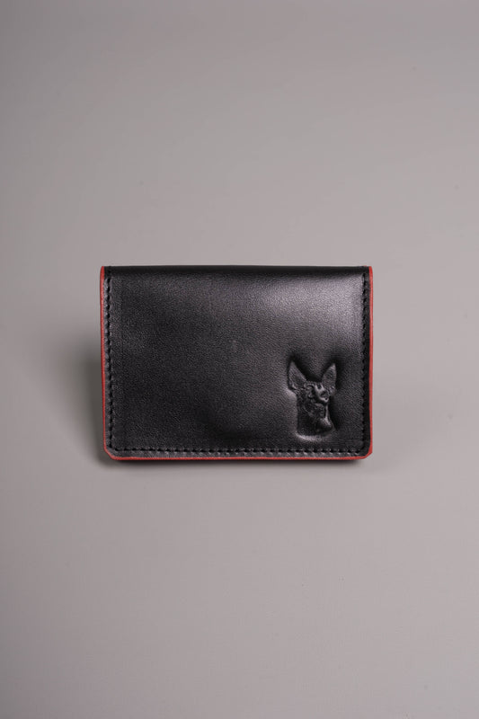 Xolos Double Cardholder de piel color negro, hecho a mano — Miles & Louie